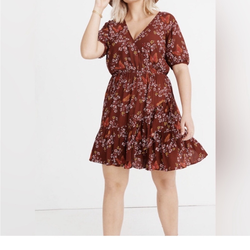 Madewell Floral and Butterfly Print Dress V Neck Dress